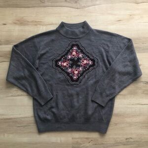 Alia Gray Sweater with Floral Design